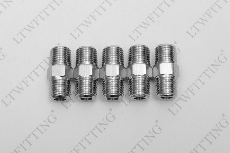 LTWFITTING Class 3000 Stainless Steel 316 Pipe Hex Nipple Fitting 1/4" Male NPT Air Fuel Water (Pack of 5) - Image 2